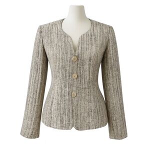 Santorelli Rosetta Blazer Jacket 4 Italian Linen Blend Tweed Textured Neutral